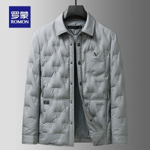 ROMON | Lonton Mens Lightweight Down Jacket Short Casual Shirt Style Collar Duck Feather Mens Outerwear Fashion Urban Modern Style