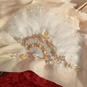 Handmade Wedding Morning Robe Fan New Couple Handheld Flower Bridegroom Fan Traditional Chinese Style Wedding Gift