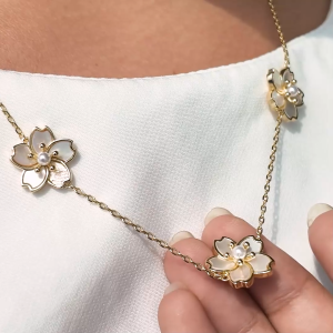 Mikana Sakura Sakino Gold Plated Station Necklace for Women pearl trendy flower choker kwintas gift