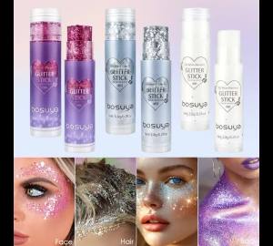 Jaysuing(简素净) | Face Body Glitter Stick Shimmer Gel Multi Purpose Eye Shadow Lip Cheek Dual Use Stage Party Sequin Makeup Cream Cosmetics Tools