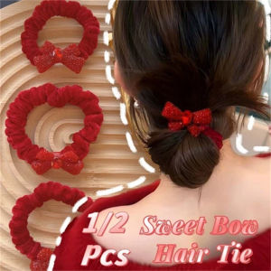 Cột tóc năm mới màu đỏ tinh tế cho phụ nữ ngọt ngào nơ nhung dây buộc tóc vui vẻ cao su đỏ Headband