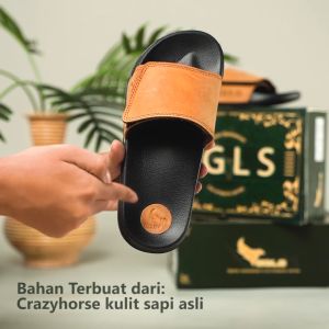 Sandal Selop Pria Kulit Sapi Crazy Horse 39-43 Keren Anak Muda Dewasa Bapak-Bapak Adjustable Strap
