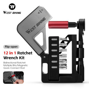 West Biking | WEST BIKING 12-in-1 Multi-Function Tools Set Flip-open Aluminum Alloy Ratchet Wrench Kit Multiple Bits Bike Repiar Tools Kit