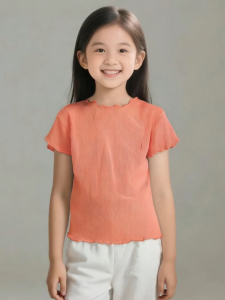 LJMOFA Kids Ice Silk T-shirt for Girl 3-10 Yrs Thin Breathable Cotton Short Sleeve Shirt for Kids Girl