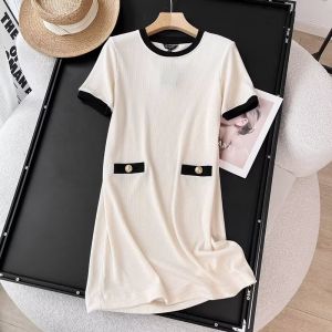 Spring Summer New Arrival Breathable Short Sleeve Dress Elegant Patchwork Perfume Style Mini Skirt Cotton Polyester Blend Commute Basic Model