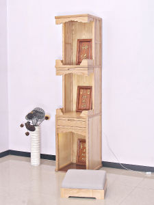 New Chinese Style Three-Layer Solid Wood Standing Cabinet Buddha Niche Altar Offering Table Simple Home Use God Floor Offering Cabinet