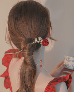 2024 Cành Hoa Hồng Pháp Mới Phụ Kiện Tóc Hoa Lụa Thanh Lịch Cổ Điển Cao Cấp Cho Cô Dâu Trang Phục Hanfu Phụ Kiện Tóc