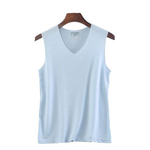 เสื้อกั๊กผ้าไหมน้ำแข็งระบายอากาศได้ดีสำหรับเยาวชน 75D คอวี ไหล่กว้าง แขนกุด แฟชั่นฤดูร้อน ผ้าไนลอน ผ้าฝ้าย