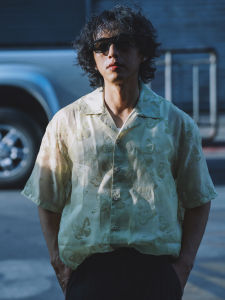 Traveling Hawaii Summer 24ss Green Butterfly New Chinese Style Short Sleeve Shirt Vintage High Quality Cuban Collar Shirt