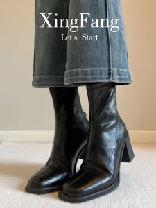 Retro Leather Martin Boots Womens High Heel Short Boots Autumn Winter Thick Bottom Slim Booties Fashionable Comfortable Shoes