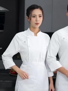 Chef Uniform New Style for Men and Women Chef Uniform Long Sleeves Chefs Uniform Cotton Waiter Work Chef Clothes Catering Uniform Plus Size Cook Hotel Restaurant Kitchen Stretch Comfortable