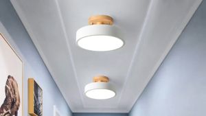 LED Macaron Ceiling Light Modern Wood Pendant Lighting Nordic Ceiling Light For Bedroom Indoor Personality Minimalist Geometric Light Fixture