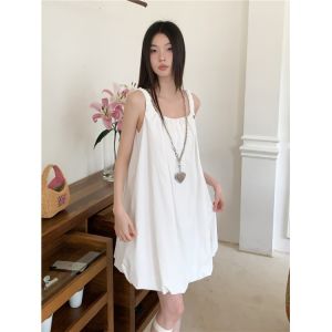 Tobaby White Sweet Princess Puffy Camisole Bud Dress Womens A- line Slimming Fairy Skirt Summer