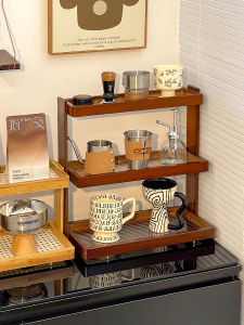 Desktop Cup Storage Rack Vintage Coffee Corner Barista Cup Holder Rectangular Fixed Structure Bamboo Material No Customization