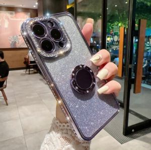FLOVEME Plating Gradient Glitter Diamond Phone Case For iPhone 15 14 13 12 11 Pro Max 15 14 Plus With Ring Holder Clear Soft Silicone Back Cover For iphone 15 14 13 12 11