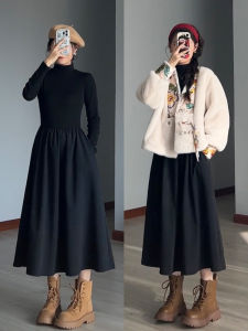 SUHUIQIAN | New Autumn Winter French Style Half Turtleneck Slimming Dress