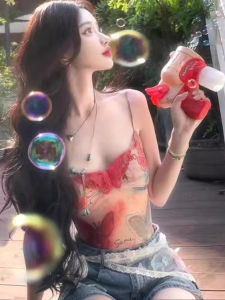 chaqi | Áo ba lỗ hở lưng in hình bướm kiểu Pháp ngọt ngào và cay nồng dành cho nữ mùa hè Áo khoác ngoài thiết kế ngắn hở lưng