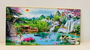 Tranh đồng hồ treo tường cây tùng và hươu vàng tài lộc phòng khách TT48
