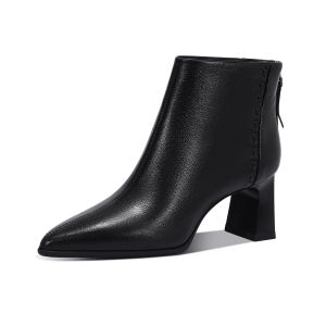 Slender High Heels Short Boots Zipper Simple Pointed Brown Leather
