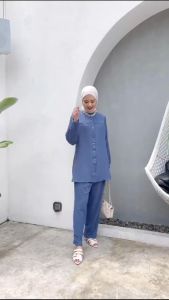 One set friska/ Setelan pakaian wanita/ Size s m l xl xxl/ Adem lembut/ Fashion modern kekinian/ jahitan kuat dan rapih/ Baju remaja ibu-ibu pengajian kondangan lebaran/ Stylish modis bitik konveksi berkualitas premium/ Ld 92 98 110 120 cm/ Kemeja outfit