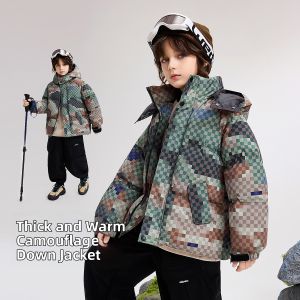 Ask Junior | Warm Winter Boys Down Jacket Medium-Long Camo