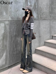 Retro High Waist Slimming Denim Jeans Womens Fall New Style Micro Flared Long Leggings Elastic Ankle Bootcut Pants