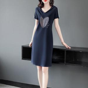 Cotton Blend plus Size A-Line Dress with Hood Short Sleeve Casual Sporty Elegant Midi Skirt Health Ring Accessories