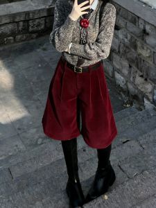 Vintage Corduroy Loose-fitting Shorts Women Spring New High-waist Slim-fit Casual Pants