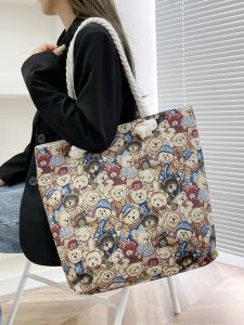 New Large Canvas Embroidered Womens Tote Bag High Capacity Shopping Bag Versatile Single Shoulder Bag Handheld Big Bag