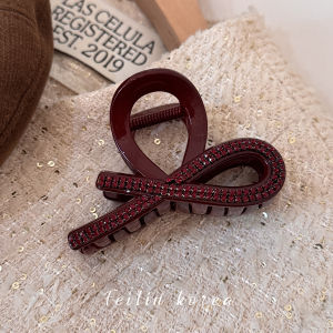 Butterfly Knot Rhinestone Hair Claw Womens Fashion Accessory Wine Red Shark Clamp Hair Clip Stylish Hair Accessories