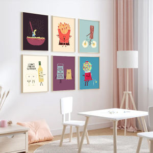 Colourful Creative Cartoon Canvas Painting Funny Cute Food Wall Art Suitable for Gift Bedroom Cafe Frameless Decorative Poster