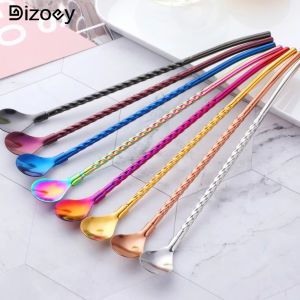2 In 1 Stainless Steel Threaded Straw Reusable Long Handle Spoon Creative Coffee Milk Juice Stirring Spoon