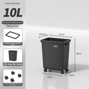 Aesthetic Capacity No Lid Moveable Kitchen Square Trash Bin