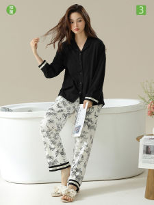 Victorias Spring Autumn Cotton Sleepwear Long Sleeve Pants Soft Elastic Home Clothes Set Womens Casual Comfortable Home Fashion