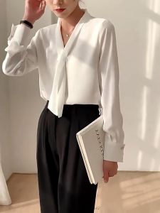 Blouse for Women Temperament Tie Shirt Top