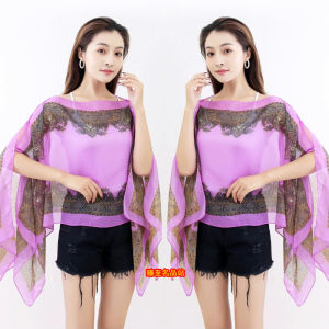 Bikini Beach Cover up Mulitfunction Shawl Womens Summer Spring Autumn Long Rectangle Silk Scarf Floral Print Korean Style