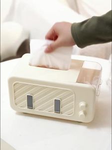 Home desktop tissue box living room remote control miscellaneous storage box spring paper drawer multifunctional phone holder