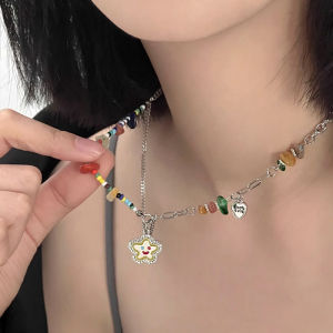 สร้อยคอลูกปัด ผู้หญิงสร้อยคอจี้ดอกไม้สีสันไม่สม่ำเสมอ จีดอกไม้ สไตล์ Y2K แฟชั่น ของ ขวัญเครื่องประดับ MIMOON