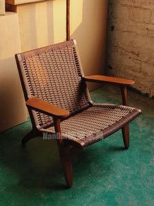 Reading Book Leisure Chair Japanese Style Solid Wood Balcony Reading Single Sofa Living Room Chair Rope Woven Lazy Household Armchair