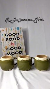 [ READY ] - Cangkir 3 Pasang Motif Kelapa Keramik / Kado Unik / Hampers Cantik / Gelas Lucu / Cangkir Cantik / Set Teko Murah / Cangkir Set / Cangkir Kopi / Cangkir Teh / Souvenir