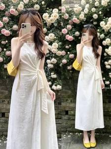 SUSIEYUAN | Sleeveless White Waist Cinching Dress