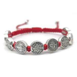 Vintage Virgin Mary and Jesus Exorcist Holy Card Hand Woven Adjustable Bracelet for Mens Religious Jewelry