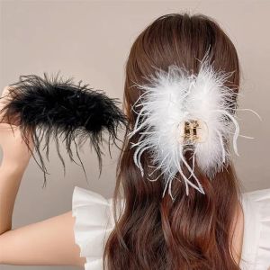 Super Fairy Ostrich Feather Hair Clip Korean Sweet Fluffy Hair Claw Furry Shark Clip Ponytail Crab DIY Headwear Hair Accessories