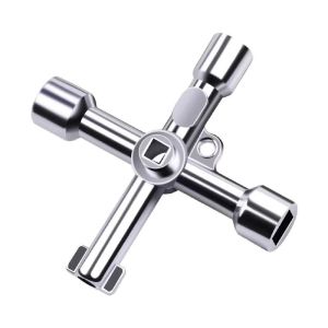 Multi-Functional Utility Key 4 in 1 Universal Cross Key Triangle Square Key for Water Gas Meter Valve Elevator Cabinet