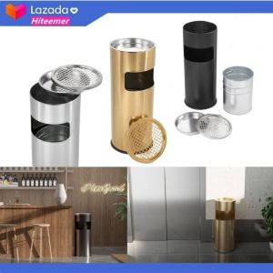 250 x 610mm Stainless Steel Trash Can Garbage Enclosure Inside Cabinet Industrial Garbage Can with Lid Commercial Waste Container for Kitchen Living Room Bedroom Outdoor