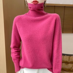 Womens Clothing New Fashion Autumn And Winter Merino Wool Pullover Solid Color Long Sleeve Basic Thermal Top 100% Wool Sweater