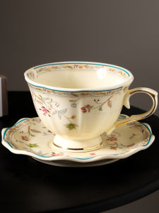 Retro European Ceramic Coffee Cup with Gold Rim And Floral Vine Design Romantic Flower Afternoon Tea Set Coffee Cup And Plate