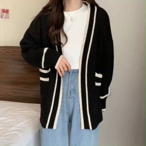 Korean Loose College Style Fashion Sweater Cardigan Coat Womens Knitwear