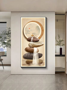 New Chinese Style Entrance Decorative Painting LED Lighted Landscape Artwork Metal Framed Modern Home Decor Wall Art