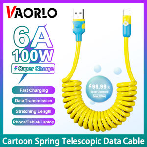 ยูเอสบีสายเคเบิลข้อมูลหดสปริงสายชาร์จชาร์จในรถสายชาร์จเร็ว100W แบบ Type C Ios สำหรับ Samsung ไอโฟนหัวเหว่ย